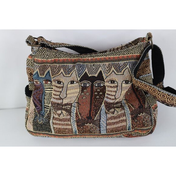 Vtg 90s Y2K Streetwear Abstract Cat Kitten Needlepoint Purse Hand Bag Babydoll - Picture 6 of 10